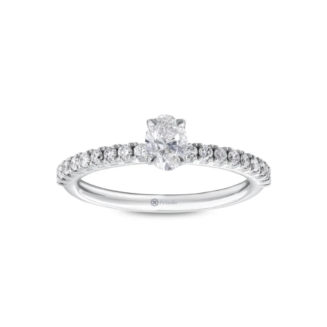 0.50 Karat Pırlanta Kolu Taşlı Oval Tektaş Yüzük