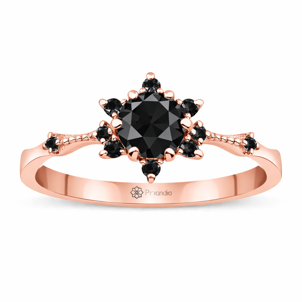 0,60 Karat Siyah Pırlanta Lotus Yüzük