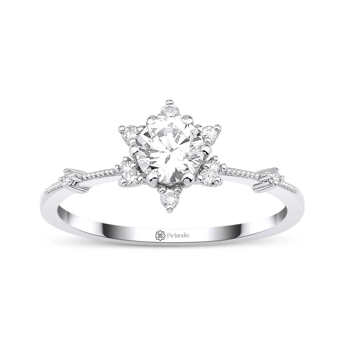 1,00 Karat Pırlanta ve Beyaz Safir Lotus Çiçeği Yüzük