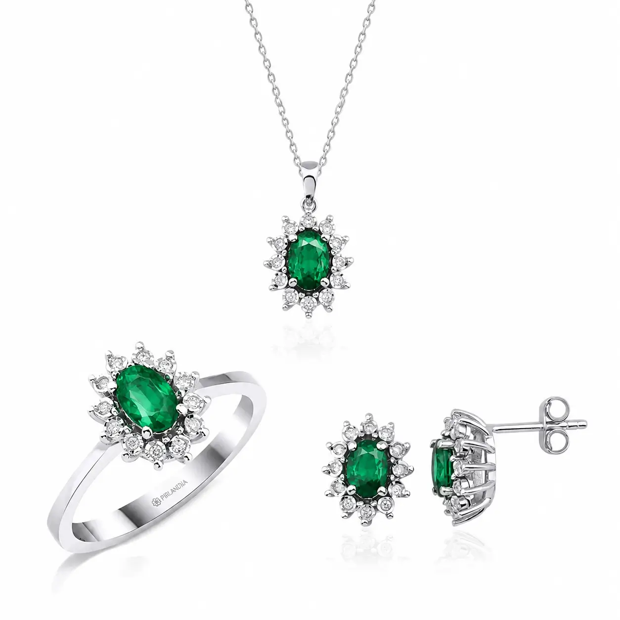 2,14 Karat Pırlanta Zümrüt Oval Üçlü Set